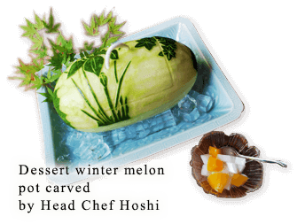 Dessert winter melon pot carved by Head Chef Hoshi